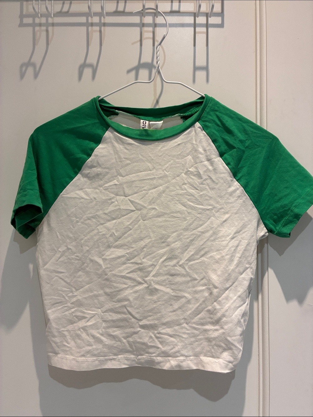 Divided Green & White Raglan Crop Top